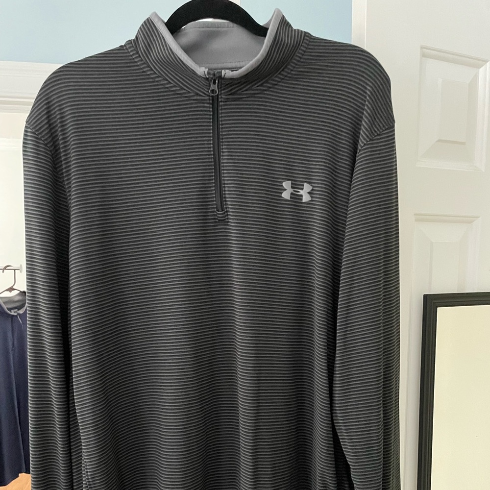 NWOT UNDER ARMOUR cold gear pullover quarter zip. Dark grey and black stripes